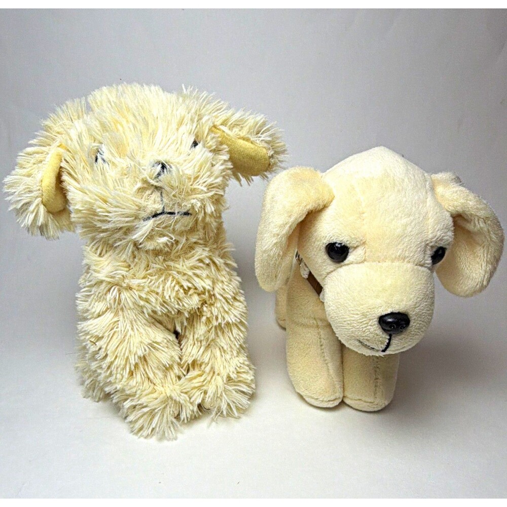 Lot of 2 Cream White Dog Plush Stuffed Animals, one posable